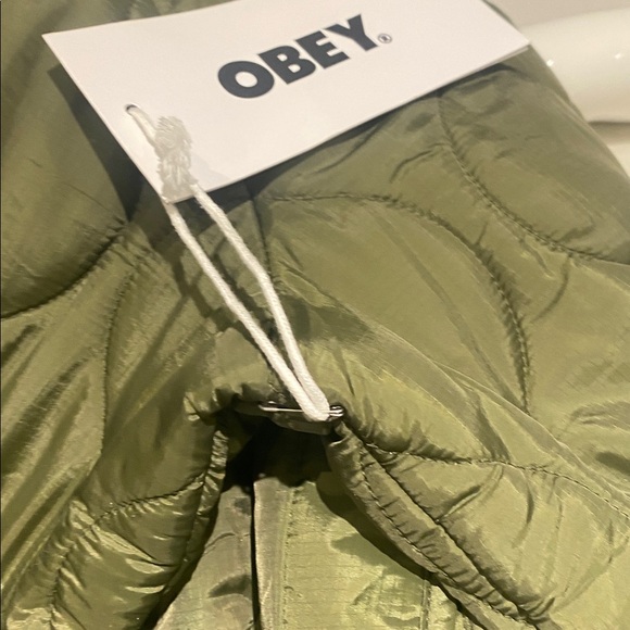 Obey Olive Green Quilted Puffer Jacket L - Picture 9 of 11
